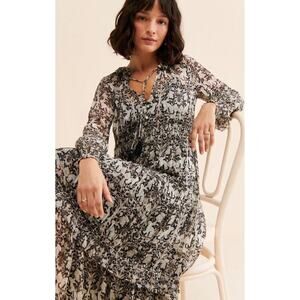 Anthropologie Marais Chiffon Maxi Dress Floral Tiered Flowy Rabbits